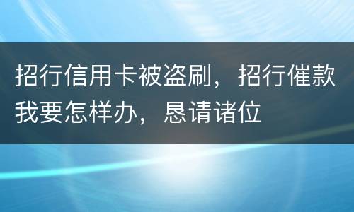 招行信用卡被盗刷，招行催款我要怎样办，恳请诸位