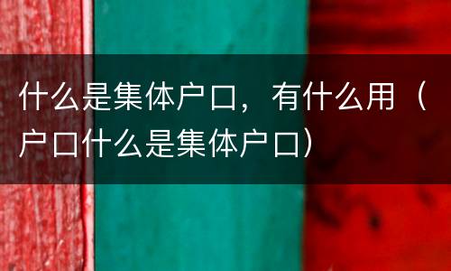 什么是集体户口，有什么用（户口什么是集体户口）