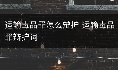 运输毒品罪怎么辩护 运输毒品罪辩护词