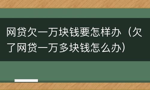 网贷欠一万块钱要怎样办（欠了网贷一万多块钱怎么办）