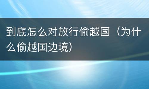 到底怎么对放行偷越国（为什么偷越国边境）