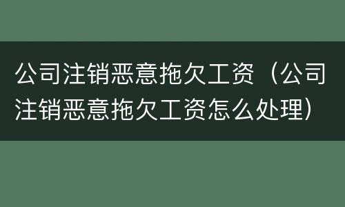 公司注销恶意拖欠工资（公司注销恶意拖欠工资怎么处理）