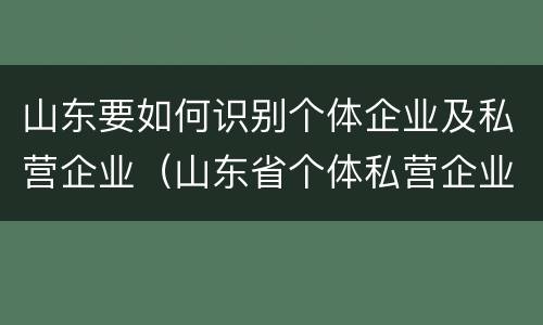 山东要如何识别个体企业及私营企业（山东省个体私营企业协会）