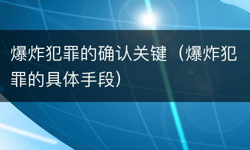 爆炸犯罪的确认关键（爆炸犯罪的具体手段）