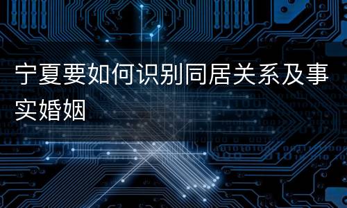 宁夏要如何识别同居关系及事实婚姻