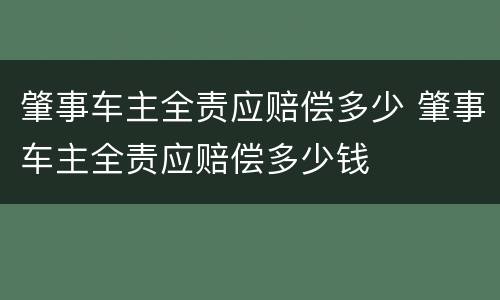 肇事车主全责应赔偿多少 肇事车主全责应赔偿多少钱