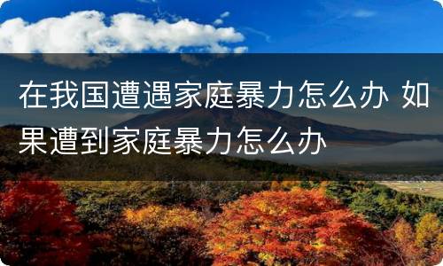 在我国遭遇家庭暴力怎么办 如果遭到家庭暴力怎么办