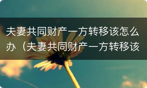 夫妻共同财产一方转移该怎么办（夫妻共同财产一方转移该怎么办手续）