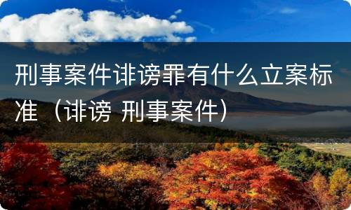 刑事案件诽谤罪有什么立案标准（诽谤 刑事案件）