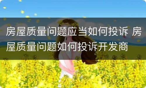 房屋质量问题应当如何投诉 房屋质量问题如何投诉开发商