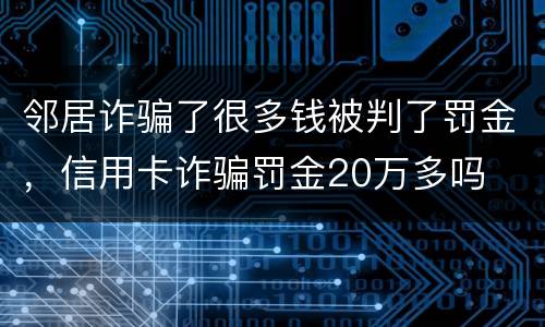 邻居诈骗了很多钱被判了罚金，信用卡诈骗罚金20万多吗