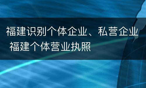 福建识别个体企业、私营企业 福建个体营业执照