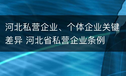 河北私营企业、个体企业关键差异 河北省私营企业条例