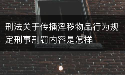 刑法关于传播淫秽物品行为规定刑事刑罚内容是怎样