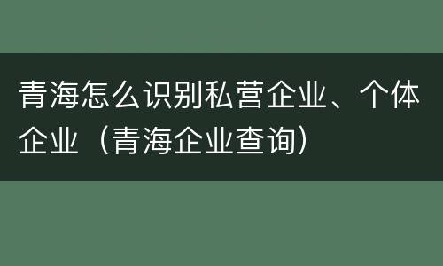 青海怎么识别私营企业、个体企业（青海企业查询）