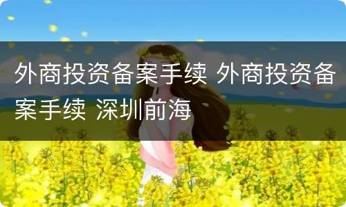 外商投资备案手续 外商投资备案手续 深圳前海