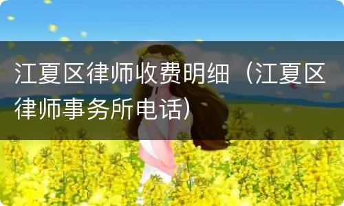 江夏区律师收费明细（江夏区律师事务所电话）