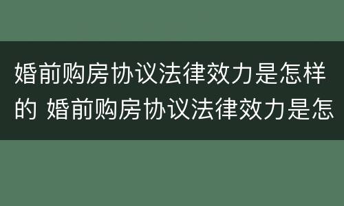 婚前购房协议法律效力是怎样的 婚前购房协议法律效力是怎样的呢