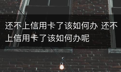 还不上信用卡了该如何办 还不上信用卡了该如何办呢