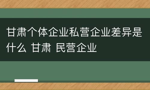 甘肃个体企业私营企业差异是什么 甘肃 民营企业
