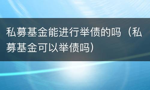 私募基金能进行举债的吗（私募基金可以举债吗）