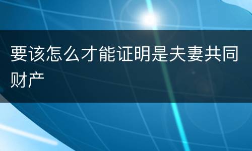 要该怎么才能证明是夫妻共同财产
