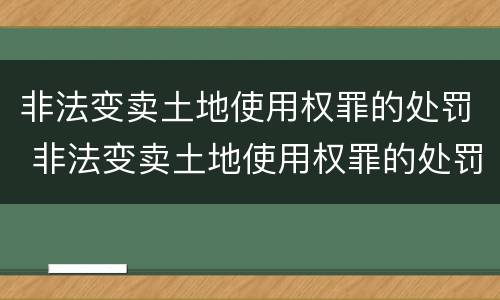 非法变卖土地使用权罪的处罚 非法变卖土地使用权罪的处罚标准