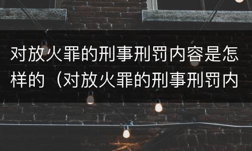 对放火罪的刑事刑罚内容是怎样的（对放火罪的刑事刑罚内容是怎样的认识）