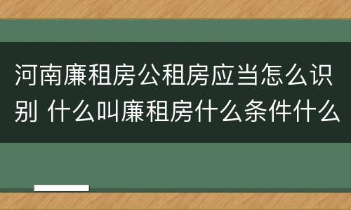 河南廉租房公租房应当怎么识别 什么叫廉租房什么条件什么叫公租房