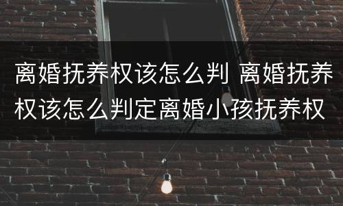 离婚抚养权该怎么判 离婚抚养权该怎么判定离婚小孩抚养权怎么判定