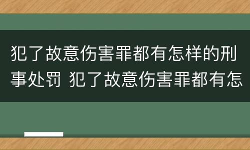 犯了故意伤害罪都有怎样的刑事处罚 犯了故意伤害罪都有怎样的刑事处罚标准