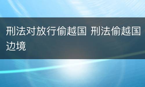 刑法对放行偷越国 刑法偷越国边境