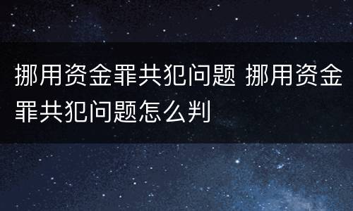 挪用资金罪共犯问题 挪用资金罪共犯问题怎么判