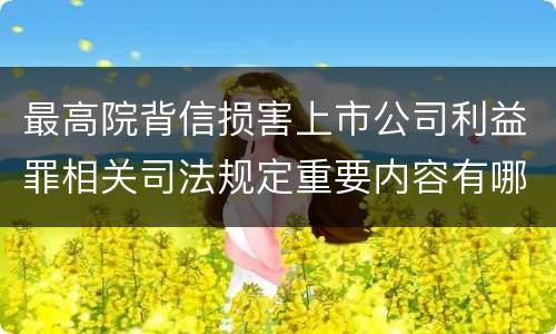 最高院背信损害上市公司利益罪相关司法规定重要内容有哪些
