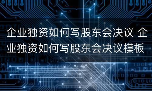 企业独资如何写股东会决议 企业独资如何写股东会决议模板