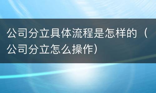 公司分立具体流程是怎样的（公司分立怎么操作）