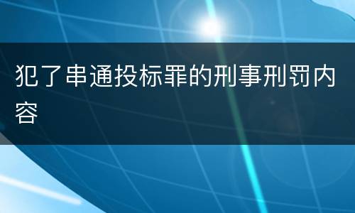 犯了串通投标罪的刑事刑罚内容