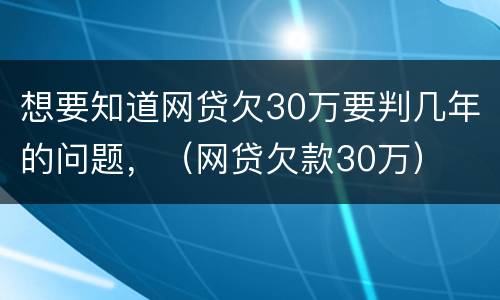 想要知道网贷欠30万要判几年的问题，（网贷欠款30万）