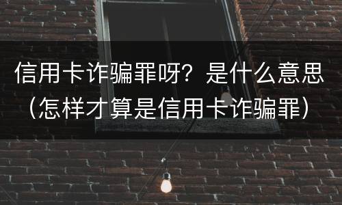信用卡诈骗罪呀？是什么意思（怎样才算是信用卡诈骗罪）