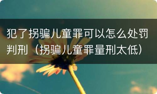 犯了拐骗儿童罪可以怎么处罚判刑（拐骗儿童罪量刑太低）