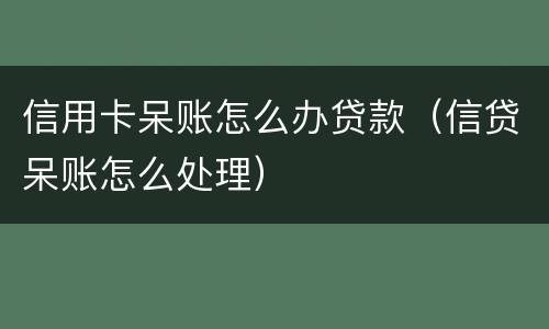 信用卡呆账怎么办贷款（信贷呆账怎么处理）