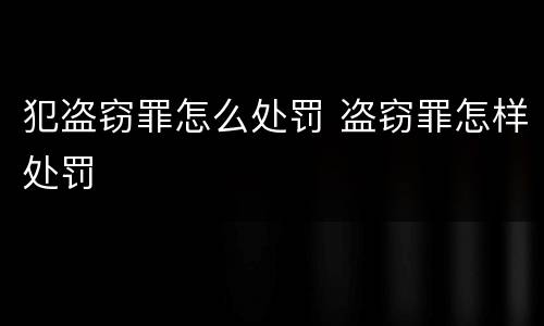 犯盗窃罪怎么处罚 盗窃罪怎样处罚