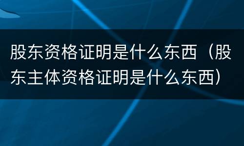 股东资格证明是什么东西（股东主体资格证明是什么东西）