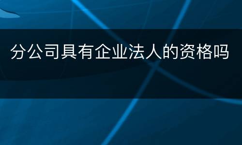 分公司具有企业法人的资格吗