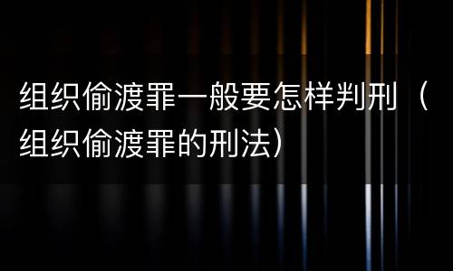 组织偷渡罪一般要怎样判刑（组织偷渡罪的刑法）