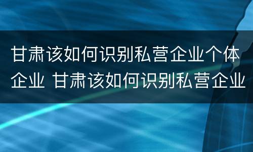 甘肃该如何识别私营企业个体企业 甘肃该如何识别私营企业个体企业法人