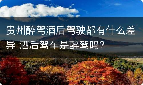 贵州醉驾酒后驾驶都有什么差异 酒后驾车是醉驾吗?