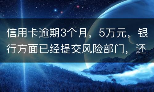 信用卡逾期3个月，5万元，银行方面已经提交风险部门，还不上什么办