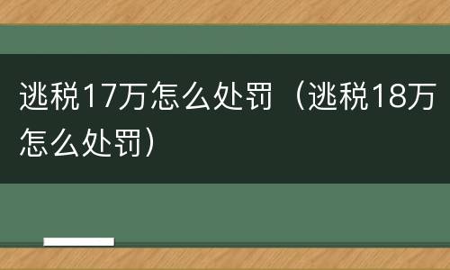 逃税17万怎么处罚（逃税18万怎么处罚）