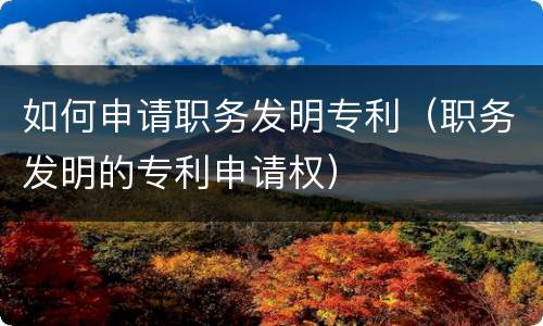 如何申请职务发明专利（职务发明的专利申请权）